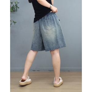 Big Flap Pockets Light Wash Shorts Wide Leg Jorts for Women