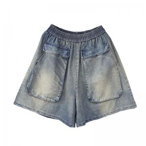 Big Flap Pockets Light Wash Shorts Wide Leg Jorts for Women