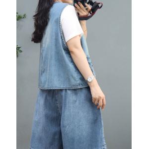 Light Wash Denim Vest Single-Breasted Waistcoat