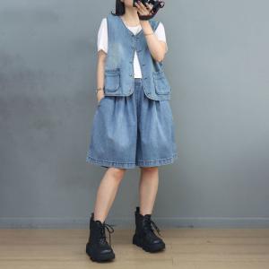 Light Wash Denim Vest Single-Breasted Waistcoat