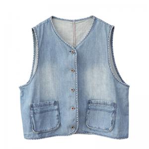 Light Wash Denim Vest Single-Breasted Waistcoat