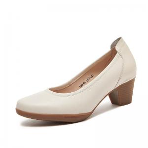 Office Ladies Leather Shallow Heels Pointed Toe Slip-On Shoes