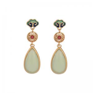 Vintage Synthetic Jade Earrings Enamel Cheongsam Jewelry