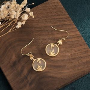 Round Golden Leaf Earrings Chinese Hanfu Jewel