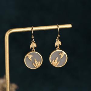 Round Golden Leaf Earrings Chinese Hanfu Jewel