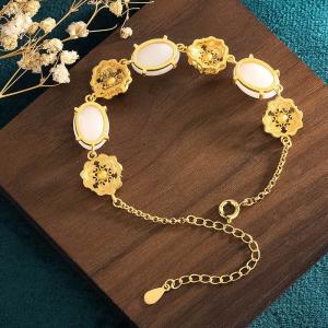 Enamel Flowers Designer Bracelet Synthetic Jade Oriental Bracelet