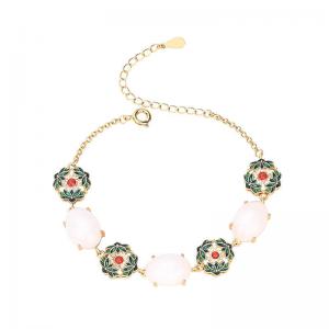 Enamel Flowers Designer Bracelet Synthetic Jade Oriental Bracelet