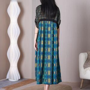Dotted Patterned Blue Dress Silk Elegant Shift Dress
