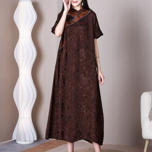 Mandarin Collar Loose Cheongsam  Coffee Eastern Qipao Dress