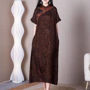 Mandarin Collar Loose Cheongsam  Coffee Eastern Qipao Dress