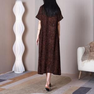 Mandarin Collar Loose Cheongsam  Coffee Eastern Qipao Dress