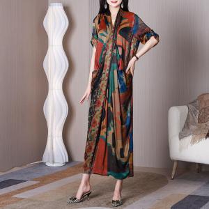 Abstract Patterned Front Cross Dress Silk Maxi Wrap Dress