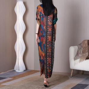 Abstract Patterned Front Cross Dress Silk Maxi Wrap Dress