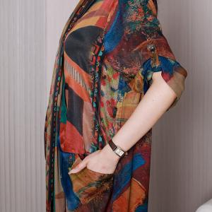 Abstract Patterned Front Cross Dress Silk Maxi Wrap Dress