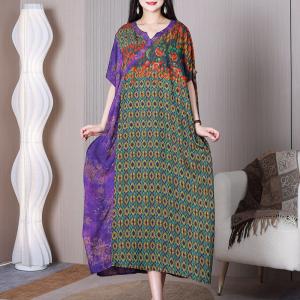 Geometrical Pattern Colorful Dress Loose Cozy Travel Outfits