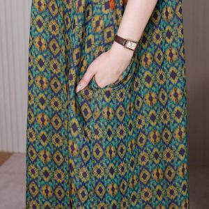 Geometrical Pattern Colorful Dress Loose Cozy Travel Outfits