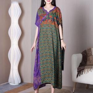 Geometrical Pattern Colorful Dress Loose Cozy Travel Outfits