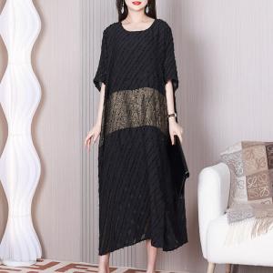 Gold Striped Tassel Black Dress Plus Size Modest Caftan