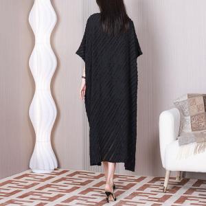 Gold Striped Tassel Black Dress Plus Size Modest Caftan