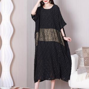 Gold Striped Tassel Black Dress Plus Size Modest Caftan