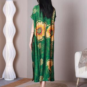 Yellow Flowers Side Slit Dress Silky Tropical Cruise Wear