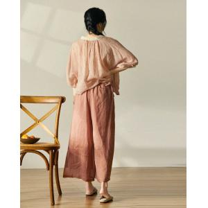 Organic Ramie Wide Leg Pants Cozy High Rise Trousers