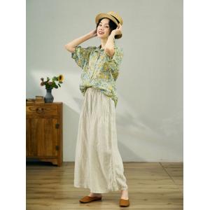 High Waist Linen Boho Pants Wide Leg Ankle Trousers