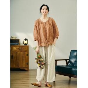 High Waist Linen Boho Pants Wide Leg Ankle Trousers