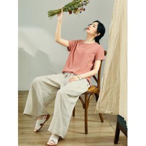 High Waist Linen Boho Pants Wide Leg Ankle Trousers