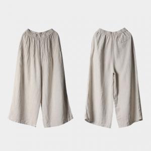 High Waist Linen Boho Pants Wide Leg Ankle Trousers