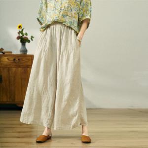 High Waist Linen Boho Pants Wide Leg Ankle Trousers