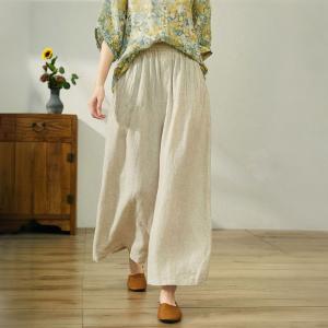 High Waist Linen Boho Pants Wide Leg Ankle Trousers