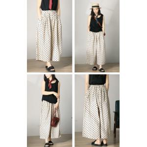 Classic Polka Dot Trousers Ladies Large Cotton Linen Pants