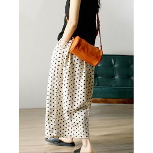 Classic Polka Dot Trousers Ladies Large Cotton Linen Pants