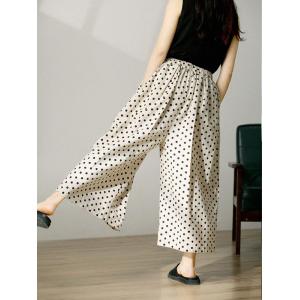 Classic Polka Dot Trousers Ladies Large Cotton Linen Pants