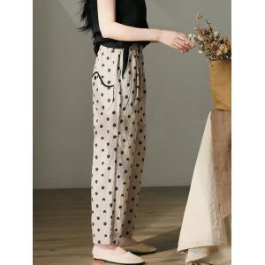 Business Casual Polka Dot Pants Linen Tapered Pants