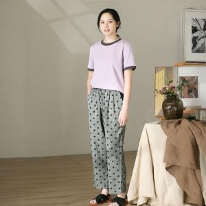 Business Casual Polka Dot Pants Linen Tapered Pants