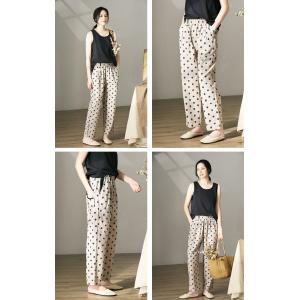 Business Casual Polka Dot Pants Linen Tapered Pants