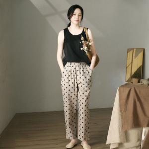 Business Casual Polka Dot Pants Linen Tapered Pants