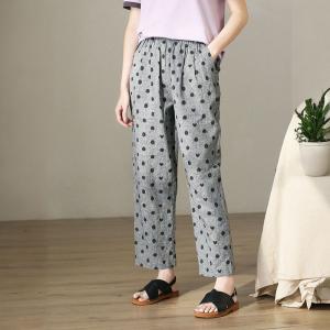 Business Casual Polka Dot Pants Linen Tapered Pants