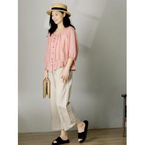 Baby Pink Wrap Blouse Ramie Drawstring Blouse