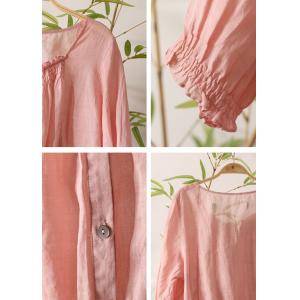 Baby Pink Wrap Blouse Ramie Drawstring Blouse