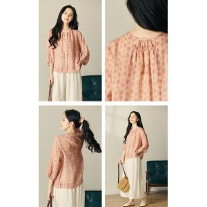 Dusty Pink Floral Blouse Ramie Organic Shirt