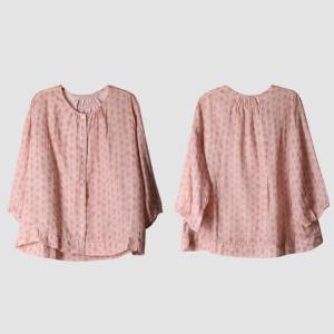 Dusty Pink Floral Blouse Ramie Organic Shirt