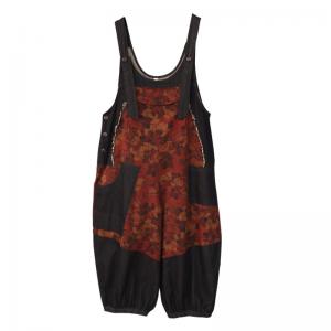 Red Printed Black Balloon Overalls Cotton Linen Gardening Overalls