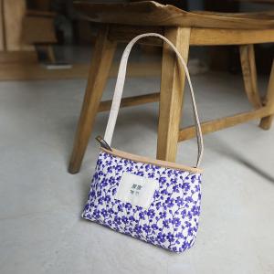 Purple Floral Embroidery Bag Chunky Linen Shoulder Bag