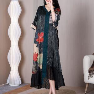 Red Lotus Mulberry Silk Fishtail Dress Loose Black Concert Dress