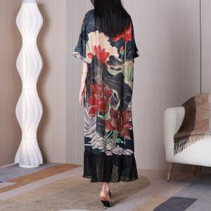 Red Lotus Mulberry Silk Fishtail Dress Loose Black Concert Dress