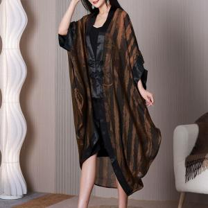 Huge Frog Buttons Cocoon Cardigan Plus Size Silk Flouncing Coat