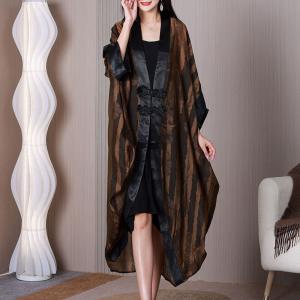 Huge Frog Buttons Cocoon Cardigan Plus Size Silk Flouncing Coat